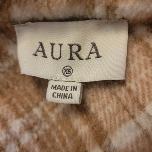 Aura Tan & Cream Plaid Oversized Shacket Size XS - Picture 4 of 4
